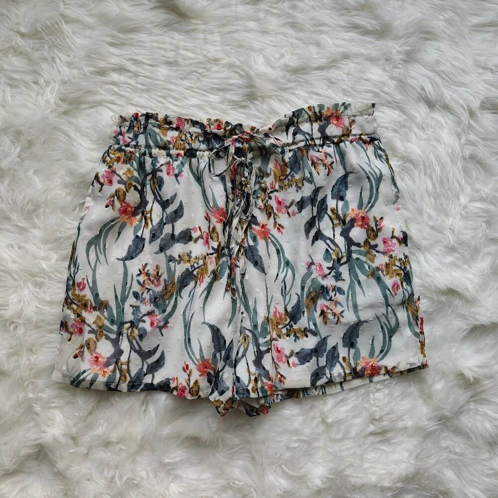 Walter Baker Sheer Layered Floral Paper Bag Shorts, SIZE Medium